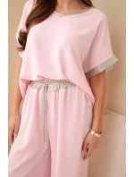 Komplet z viskózy se zlatým lemováním cukrová růžová