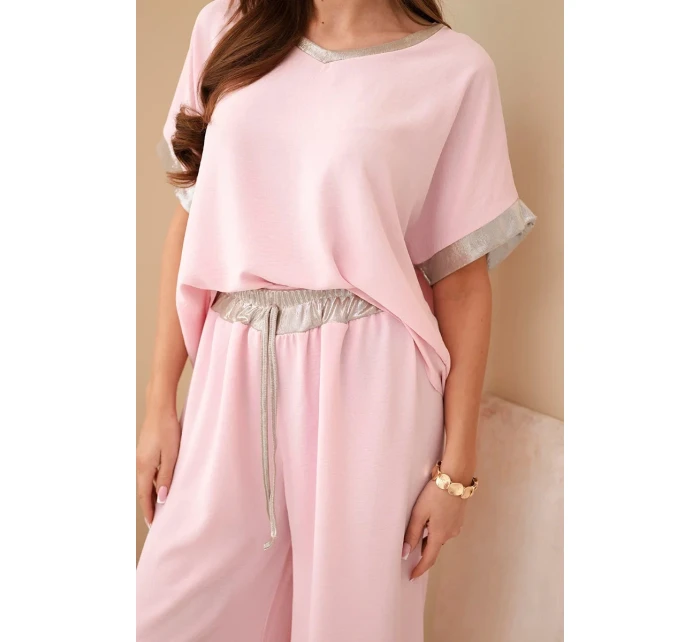 Komplet z viskózy se zlatým lemováním cukrová růžová