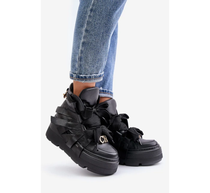 Kožené Dámské Sneakersy Na Masivní Platformě model 21673898 Černé - CheBello