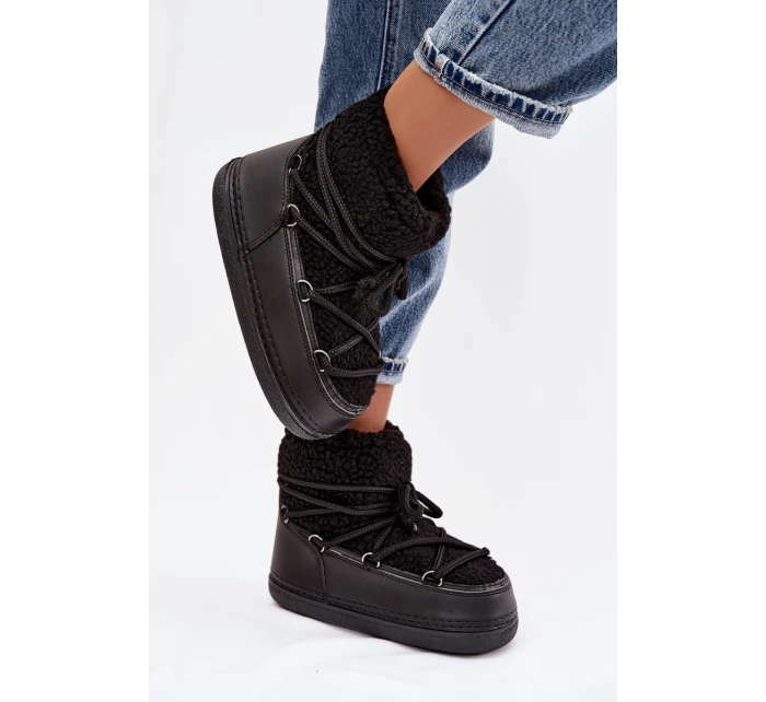 Dámské sněhule s kožíškem typu vázané Černé model 21757752 - Boto