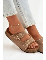 Dámské pantofle se zlatými a knoflíky Khaki model 21919020 - Boto