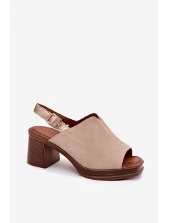 Kožené semišové sandály na podpatku Vinceza Béžové