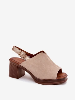 Kožené semišové sandály na podpatku Vinceza Béžové