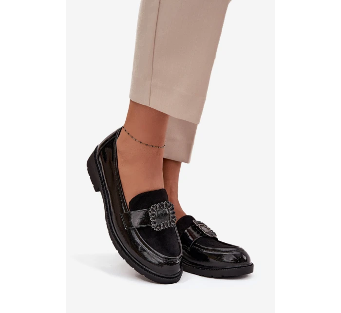 Lakované dámské mokasíny s ozdobnou přezkou S.Barski – černé
