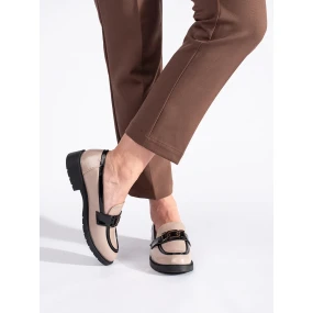 Jedinečné  mokasíny hnědé dámské na plochém podpatku