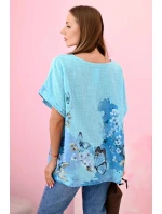 Dámská bavlněná košile s model 21133384 a květinami tyrkys - K-Fashion