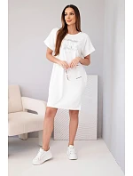 Dámské šaty z viskózy s krátkým rukávem a ozdobným potiskem ecru Dámské šaty z viskózy s krátkým rukávem a ozdobným potiskem ecru