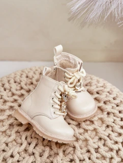 Zateplené dětské boty s medvídkem na zip béžové model 21678623 - Boto