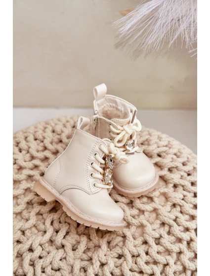 Zateplené dětské boty s medvídkem na zip béžové model 21678623 - Boto Zateplené dětské boty s medvídkem na zip béžové model 21678623 - Boto