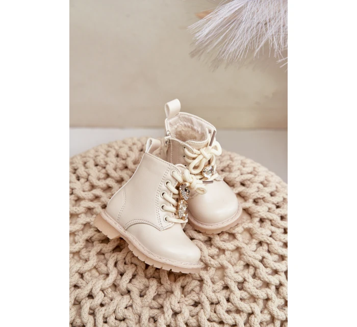 Zateplené dětské boty s medvídkem na zip béžové model 21678623 - Boto Zateplené dětské boty s medvídkem na zip béžové model 21678623 - Boto