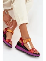 Kožené dámské sandály na platformě model 22028030 Multikolor - D&A Kožené dámské sandály na platformě model 22028030 Multikolor - D&A