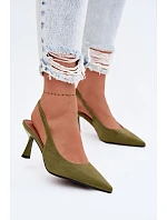 Dámské sandály na podpatku z imitace semiše zelené Saria Dámské sandály na podpatku z imitace semiše zelené Saria