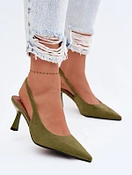 Dámské sandály na podpatku z imitace semiše zelené Saria