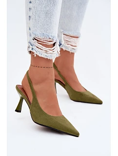 Dámské sandály na podpatku z imitace semiše zelené Saria