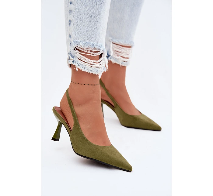 Dámské sandály na podpatku z imitace semiše zelené Saria Dámské sandály na podpatku z imitace semiše zelené Saria