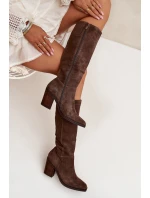 Dámské kozačky na sloupkovém podpatku se zipem Lissara – hnědé, eko semiš