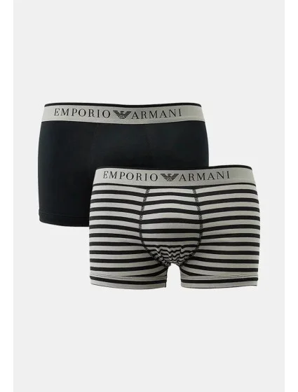 Pánské boxerky 2Pack 111210 4R542 černé/proužek - Emporio Armani