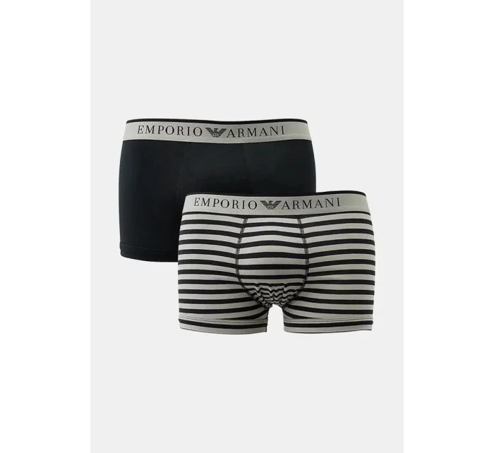 Pánské boxerky 2Pack 111210 4R542 černé/proužek - Emporio Armani
