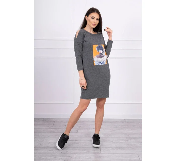 Šaty s 3D grafikou, grafitová krajka