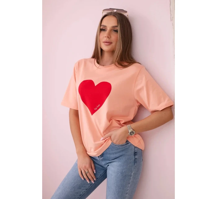 Bavlněná halenka s potiskem srdce losos