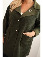 Dámský plášť Plus Size model 21393324 s vlnou a kapsami khaki - K-Fashion Dámský plášť Plus Size model 21393324 s vlnou a kapsami khaki - K-Fashion