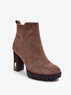 Klasické kožené boty na podpatku hnědé Amy