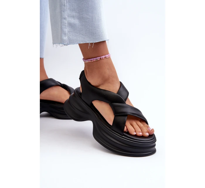 Zazoo 2743 Sametové sandály na podpatku Černé