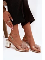 Sandály na podpatku s ozdobou D&A model 21900326 zlaté - S.Barski