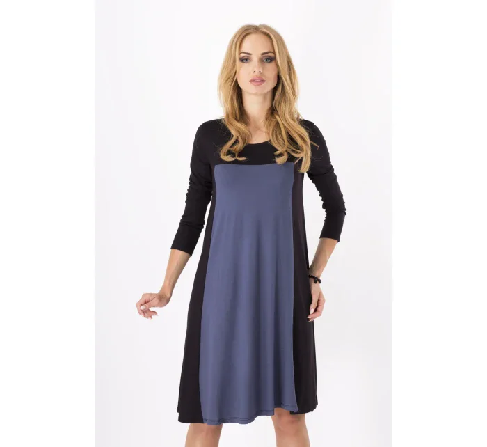 Dámské šaty volný střih 3/4 rukáv i pro středně dlouhé grafitové Černá model 15042431 - BeYou Dámské šaty volný střih 3/4 rukáv i pro středně dlouhé grafitové Černá model 15042431 - BeYou