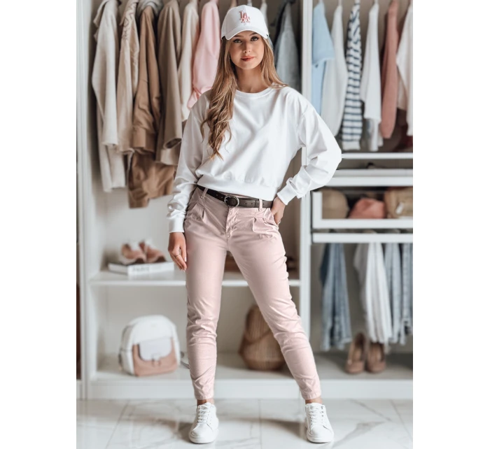Dámské kalhoty chinos s páskem růžová model 21986444 - Dstreet