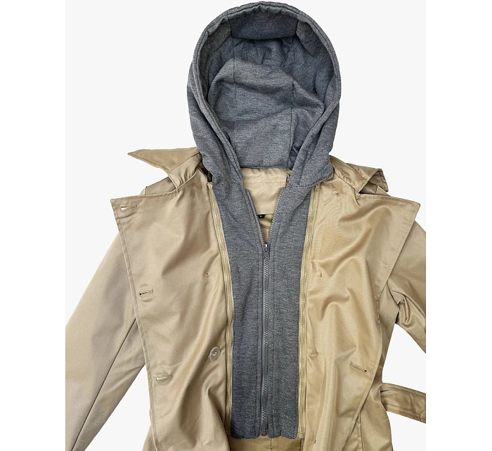Klasický trenčkot s odnímatelnou kapucí Goodlookin tmavě béžový (T2-2252#-5)