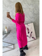 Sweter długi kardigan wiązany w talii różowy neon