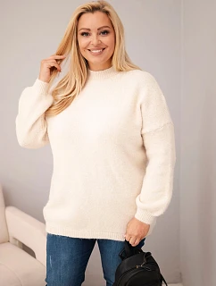 Dámský svetr Plus Size volného střihu s dlouhým rukávem béžová