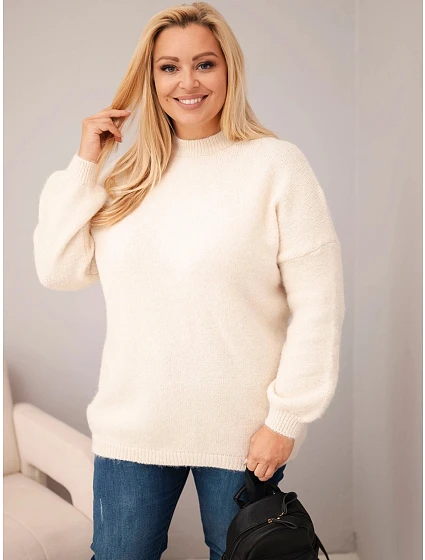 Dámský svetr Plus Size volného střihu s dlouhým rukávem béžová Dámský svetr Plus Size volného střihu s dlouhým rukávem béžová