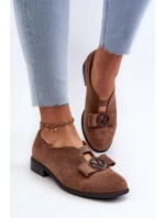 Dámské polobotky z ekokože s nízkým podpatkem a ozdobou hnědé model 21658368 - Boto