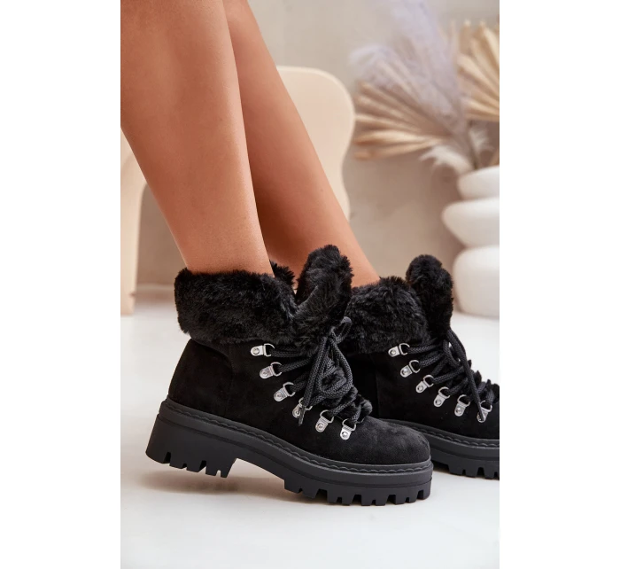 Dámské Šněrovací Boty S Kožíškem Černé Vaminia Dámské Šněrovací Boty S Kožíškem Černé Vaminia