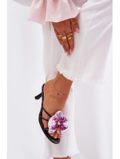 Dámské Pantofle Na Podpatku Se Umělou Květinou Černé Reyi