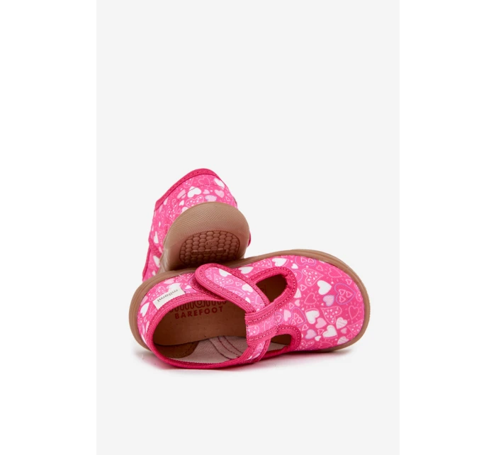 Pohodlné Pantofle Barefoot Dívčí S Srdíčky Na Suchý Zip Milami Fuchsie Talirae