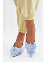 Dámské sandály na ploché podrážce s dekorativním květem modré Telivette