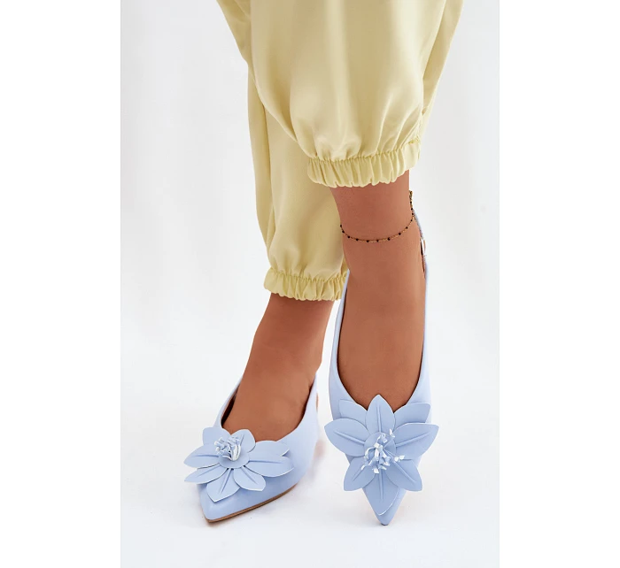 Dámské sandály na ploché podrážce s dekorativním květem modré Telivette