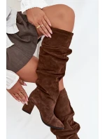 Dámské zateplené kozačky na podpatku s mačkanou holení Zazoo – hnědé, pravý semiš Dámské zateplené kozačky na podpatku s mačkanou holení Zazoo – hnědé, pravý semiš