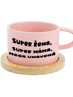 SUPER ŽENA, SUPER MÁMA, MEGA UNAVENÁ. - růžový hrníček makronka 200 ml