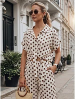 Dámská lyocellová halenka s vázáním v béžové barvě s hráškem FashionStreet RY2929