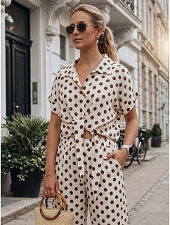 Dámská lyocellová halenka s vázáním v béžové barvě s hráškem FashionStreet RY2929
