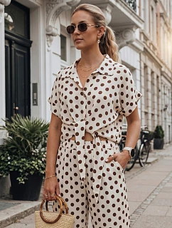 Dámská lyocellová halenka s vázáním v béžové barvě s hráškem FashionStreet RY2929
