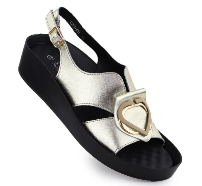 Dámské kožené sandály na platformě zlaté S.Barski KV51-031