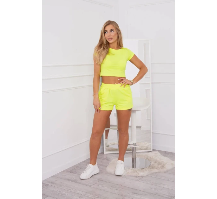 Bavlněná souprava se šortkami žlutá neonová