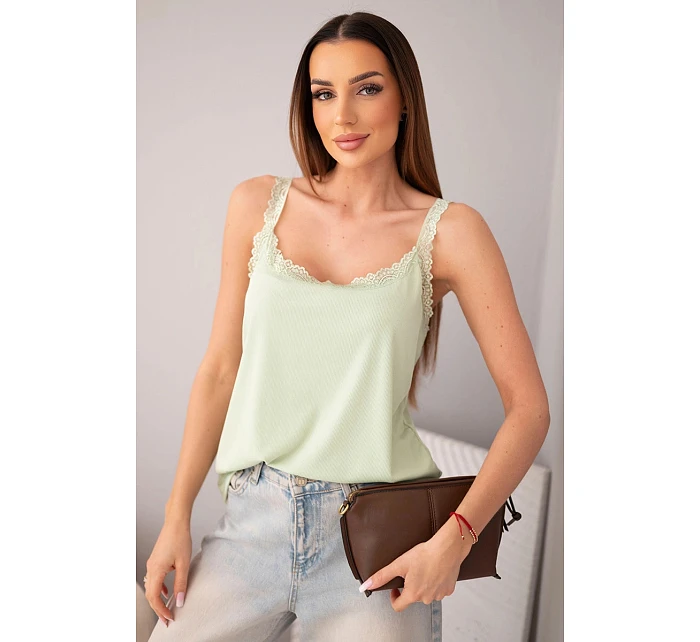 Dámský top na ramínkách s krajkovým model 22040218 mentolová - K-Fashion