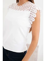 Dámská bavlněná halenka s krajkovým vrškem a krátkým rukávem bílá