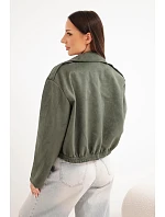 Dámská semišová viskózová bunda s asymetrickým zipem khaki Dámská semišová viskózová bunda s asymetrickým zipem khaki